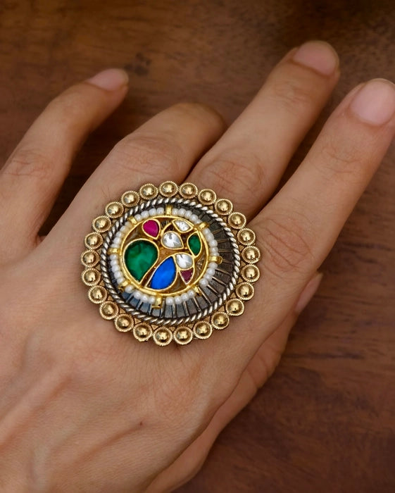 Ahana Dual Tone Kundan Ring