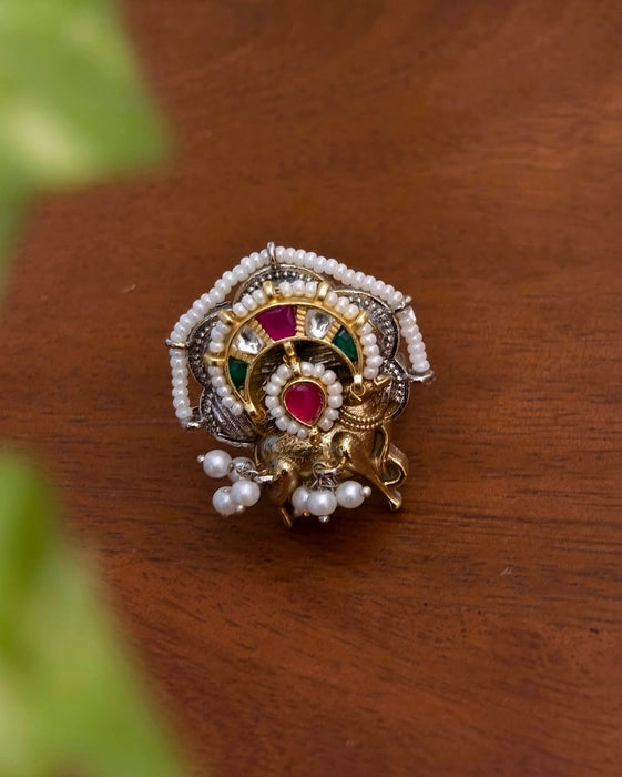 Nandi Dual Tone Kundan Ring