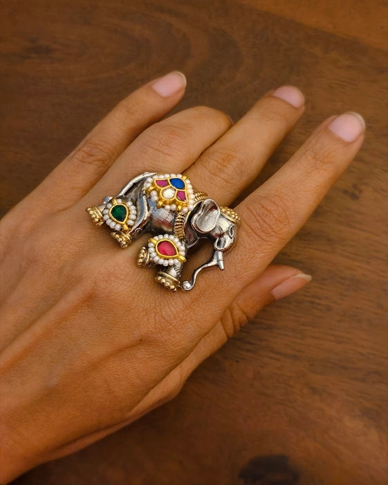 Elephant Kundan Ring