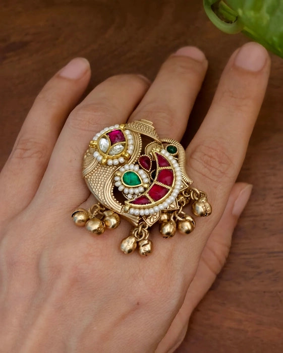 Hritvi Golden Kundan Ring