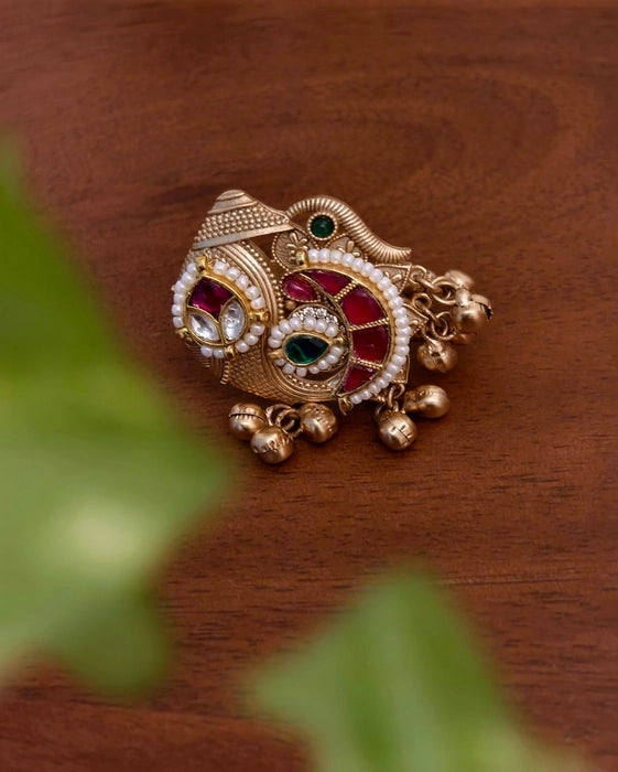 Hritvi Golden Kundan Ring