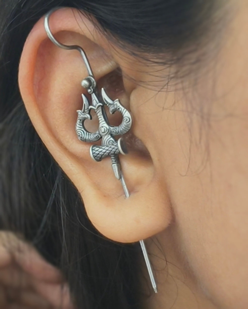 Trishul Silver Needle Earcuff
